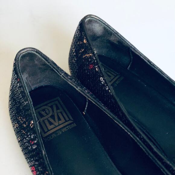 Pour La Victoire 'Hessa' Women's 9 Black Sequin Flower Bow Ballet Flat - Picture 8 of 9